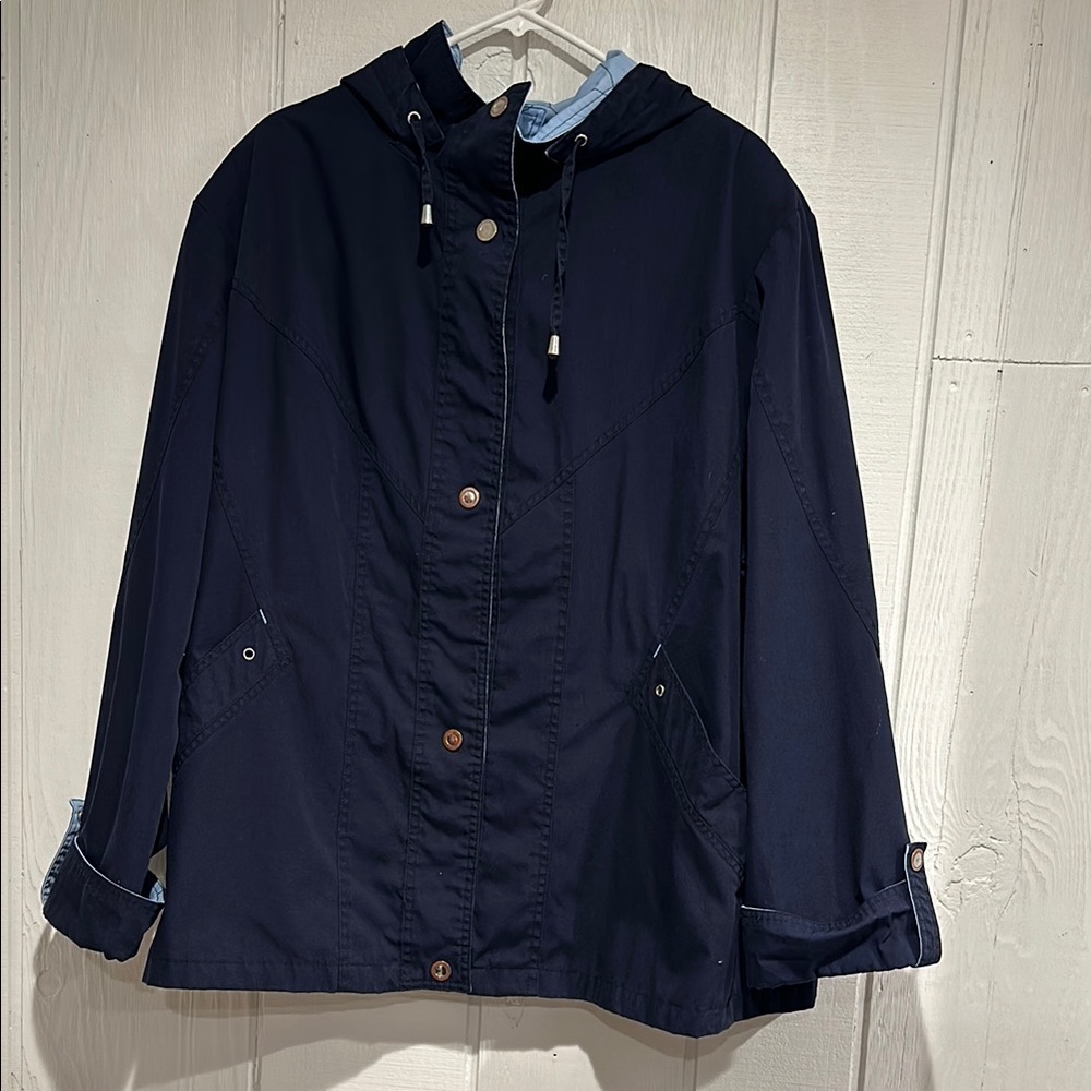Mackintosh Navy Hooded Jacket with Button Details